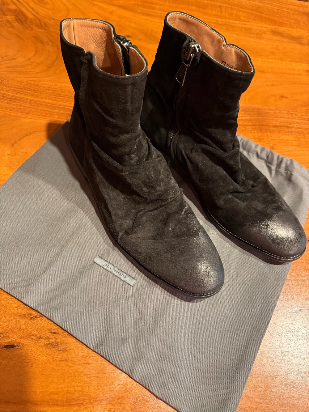 John Varvatos Black Suede Zip Ankle Boots